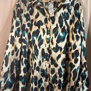 Boohoo Animal Print Satin Shirt with Teal and Black